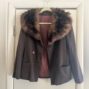 VTG 60s madmen style fox fur crop brown jacket S